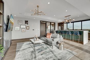 Indoor rooftop clubroom with kitchen